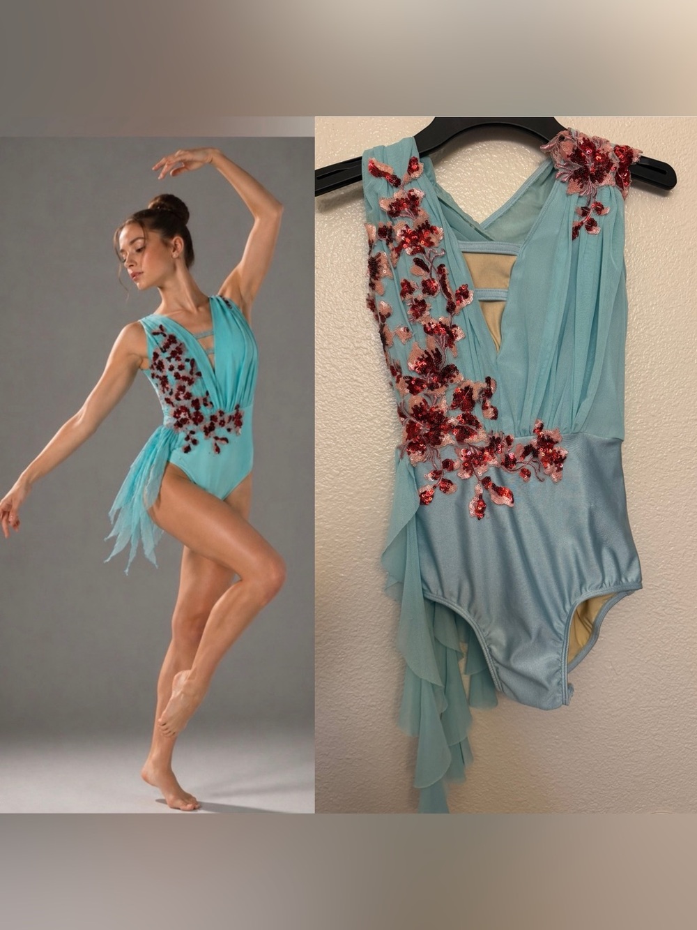 Glamour solo dance costume aqua blue lyrical contemporary mesh dress SA